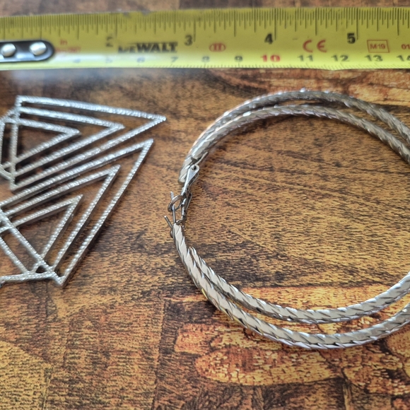 Silver Geometric Earrings - Picture 5 of 7